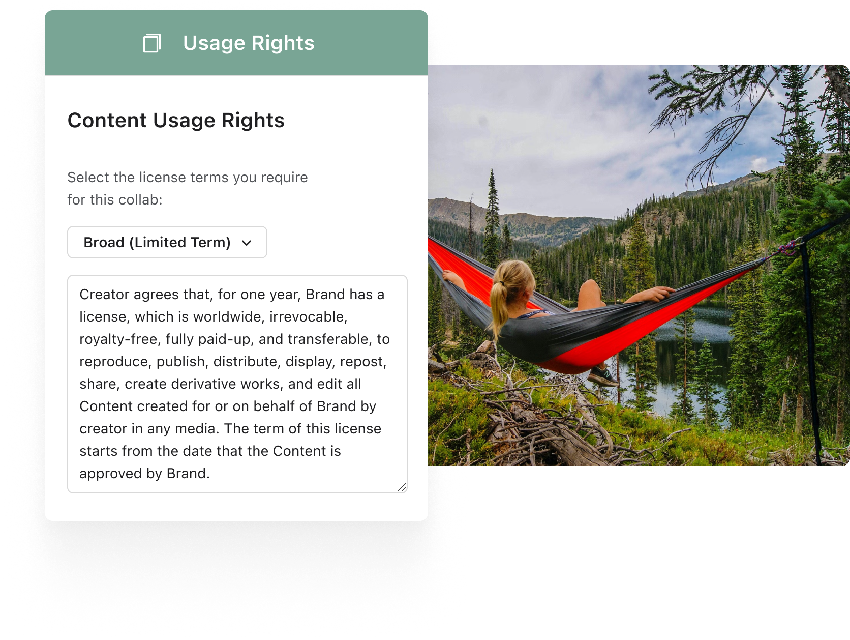 Content usage rights are atomically built into creator terms within Aspire